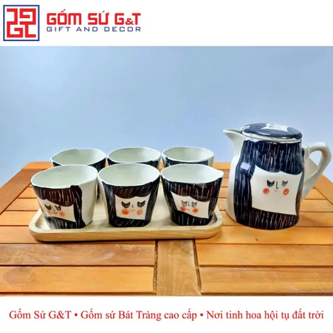 Bộ tích trà vẽ miêu mun Gốm sứ G&T