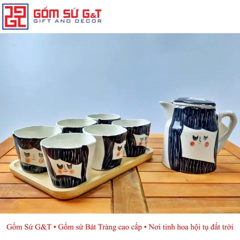 Bộ tích trà vẽ miêu mun Gốm sứ G&T