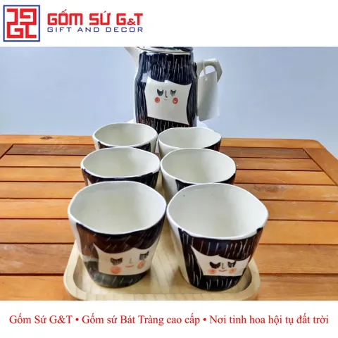 Bộ tích trà vẽ miêu mun Gốm sứ G&T