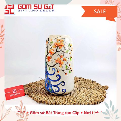 Lọ Hoa Dáng Đu Đủ Khắc Công Gốm Sứ G&T - Vật Phẩm Phong Thủy Độc Đáo Trang Trí Nhà Cửa