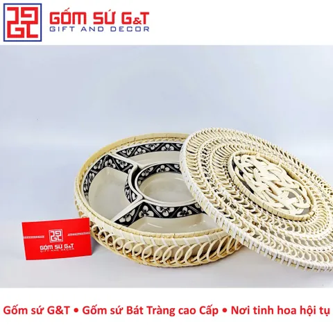 Bộ Khay Mứt Tết Gốm Sứ Vẽ Hoa Mai - Khay Đựng Bánh Kẹo Trang Trí Ngày Tết, Quà Tặng Ý Nghĩa