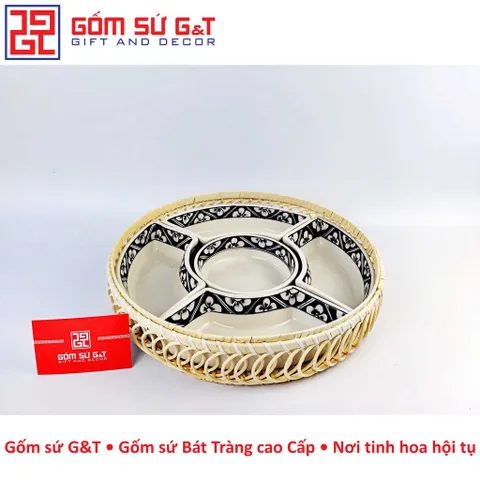 Bộ Khay Mứt Tết Gốm Sứ Vẽ Hoa Mai - Khay Đựng Bánh Kẹo Trang Trí Ngày Tết, Quà Tặng Ý Nghĩa