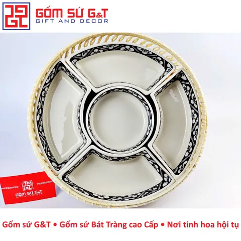 Bộ Khay Mứt Tết Gốm Sứ Vẽ Hoa Mai - Khay Đựng Bánh Kẹo Trang Trí Ngày Tết, Quà Tặng Ý Nghĩa
