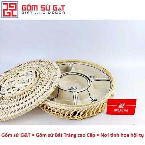 Bộ Khay Mứt Tết Vẽ Bông Sen Gốm Sứ G&T - Đồ Trang Trí Tết Sang Trọng, Quà Tặng Thú Vị Cho Ngày Lễ