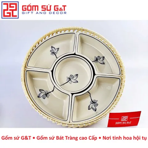 Bộ Khay Mứt Tết Vẽ Bông Sen Gốm Sứ G&T - Đồ Trang Trí Tết Sang Trọng, Quà Tặng Thú Vị Cho Ngày Lễ