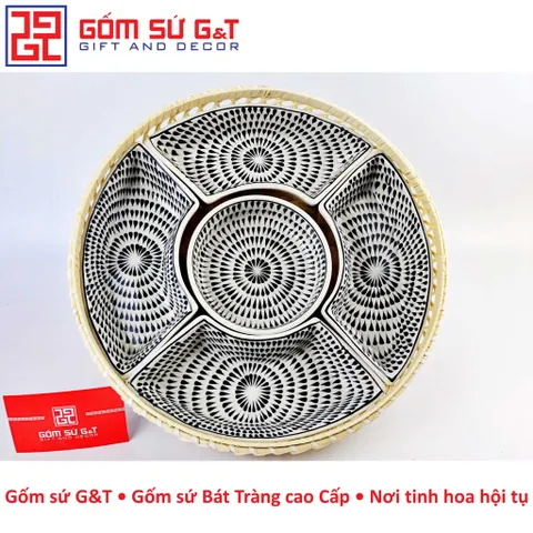 Bộ khay mứt Tết vẽ hạt mưa Gốm Sứ G&T - Khay đựng bánh kẹo tinh tế cho ngày Tết truyền thống Việt Nam