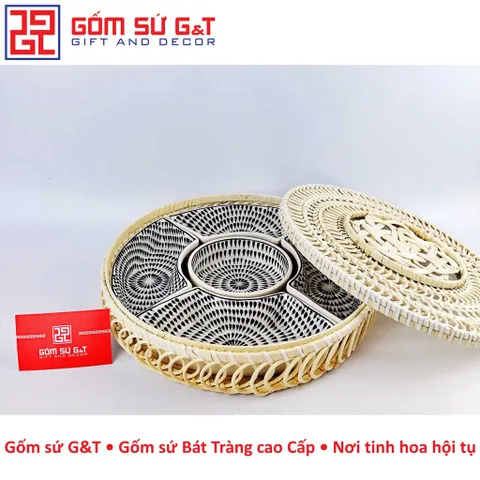 Bộ khay mứt Tết vẽ hạt mưa Gốm Sứ G&T - Khay đựng bánh kẹo tinh tế cho ngày Tết truyền thống Việt Nam