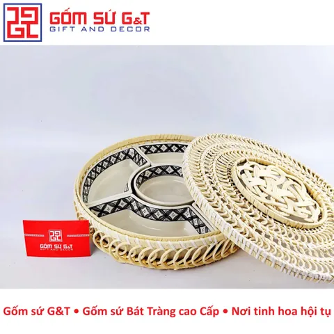 Bộ Khay Mứt Tết Gốm Sứ G&T - Khay Đựng Bánh Kẹo Vẽ Hoa Chanh Sang Trọng Cho Dịp Tết Nguyên Đán