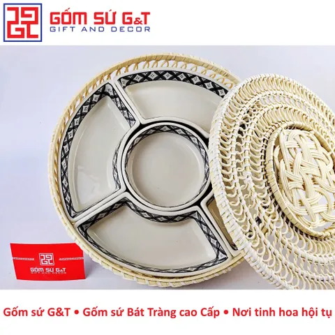Bộ Khay Mứt Tết Gốm Sứ G&T - Khay Đựng Bánh Kẹo Vẽ Hoa Chanh Sang Trọng Cho Dịp Tết Nguyên Đán