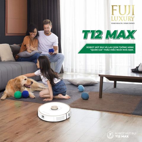 Robot Hút Bụi Lau Nhà Thông Minh Fuji Luxury T12 Max - Màu Đen, Công Nghệ TrueMapping, Điều Khiển Giọng Nói, Tiết Kiệm Thời Gian Dọn Dẹp