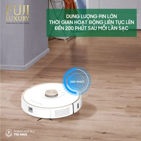 Robot Hút Bụi Lau Nhà Thông Minh Fuji Luxury T12 Max - Màu Đen, Công Nghệ TrueMapping, Điều Khiển Giọng Nói, Tiết Kiệm Thời Gian Dọn Dẹp