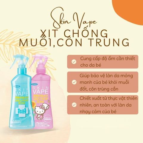 Xịt chống muỗi Skin Vape Nhật Bản 200ml - Hương đào hồng hoặc chanh xanh - An toàn cho da trẻ em, hiệu quả xua đuổi muỗi