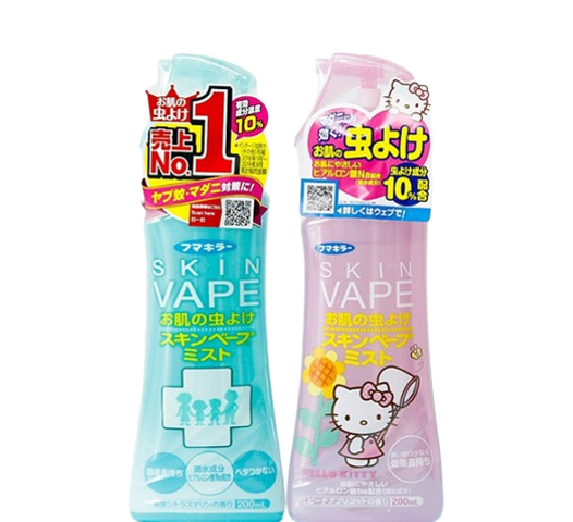 Xịt chống muỗi Skin Vape Nhật Bản 200ml - Hương đào hồng hoặc chanh xanh - An toàn cho da trẻ em, hiệu quả xua đuổi muỗi