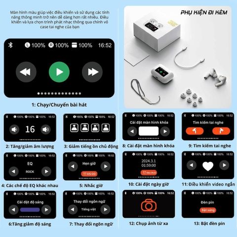 Tai nghe Bluetooth A9 Pro - Chống ồn ANC, Màn hình LED, Kháng nước IPX5, EQ Cân bằng âm thanh, Thiết kế in-ear tiện lợi
