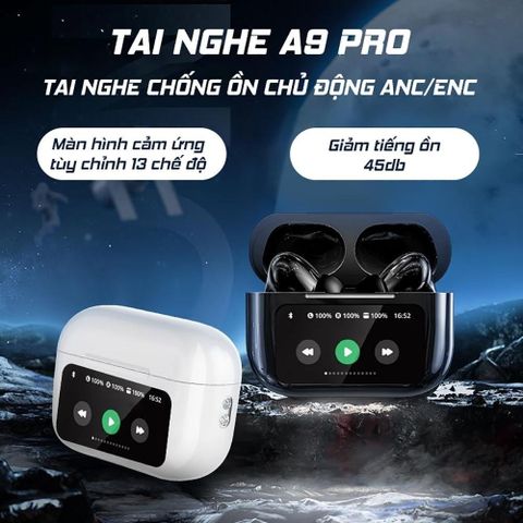 Tai nghe Bluetooth A9 Pro Chống ồn, Kháng nước IPX5 - Tai nghe in-ear Cảm ứng Thông minh với Màn hình LED và Chất lượng Âm thanh Tuyệt vời
