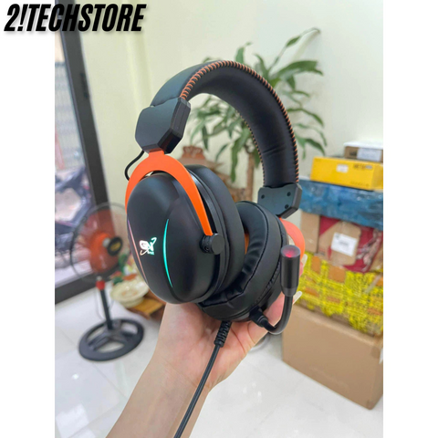 Tai Nghe Chơi Game G-NET GX6 7.1 LED RGB - Tai Nghe Gaming Đen Cam, Âm Thanh Sống Động, Mic Có Thể Uốn, Phụ Kiện Máy Tính Chất Lượng