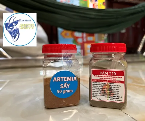 Combo Artemia Sấy Khô 50g & Cám T10 50g cho Cá Cảnh - Thức Ăn Dinh Dưỡng Chất Lượng Cao 72% Đạm