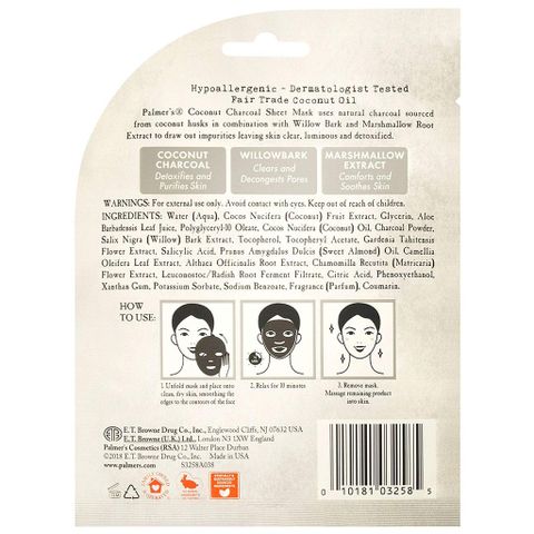Mặt nạ thải độc tố dừa than hoạt tính Palmer's Coconut Oil Formula 20 mL - Giúp làm sạch và sáng da, chăm sóc da tự nhiên