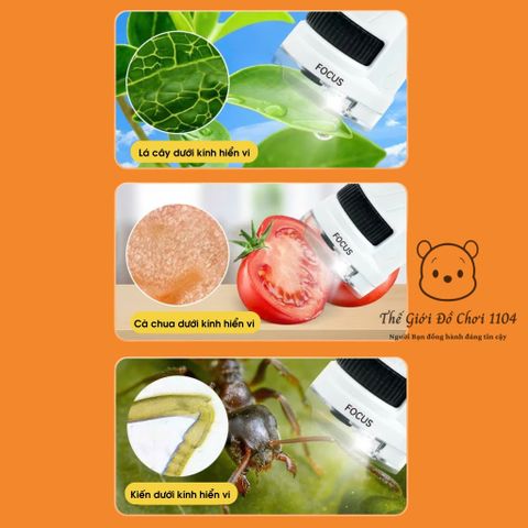 Kính Hiển Vi Mini 60x-180x - Đồ Chơi Giáo Dục Khám Phá Khoa Học Cho Bé - Kèm Giá Đỡ Tiện Lợi, Đèn LED Hai Chiều