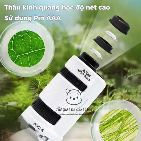 Kính Hiển Vi Mini 60x-180x - Đồ Chơi Giáo Dục Khám Phá Khoa Học Cho Bé - Kèm Giá Đỡ Tiện Lợi, Đèn LED Hai Chiều