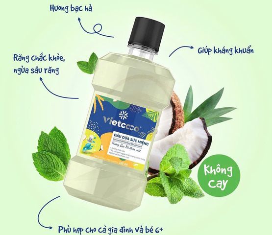 Dầu Dừa Súc Miệng Vietcoco Hương Bạc Hà 225ml - Không Cồn, Diệt Khuẩn, Hỗ Trợ Sức Khỏe Răng Miệng