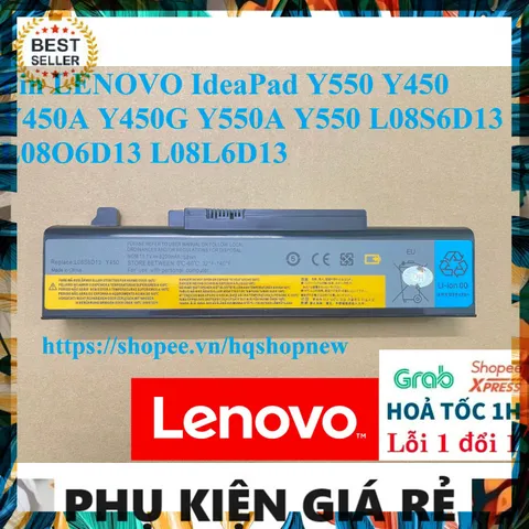 Pin Laptop LENOVO IdeaPad Y550 Y450 Y450A Y450G 6 Cell Đen - Mới 100% Bảo Hành Đổi Mới - Phụ Kiện Chính Hãng