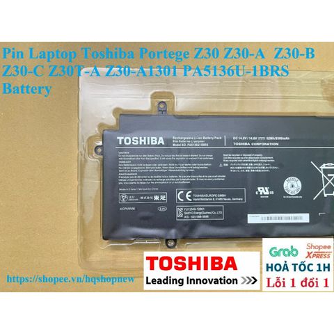 Pin Laptop Toshiba Portege Z30 Z30-A1 Z30-B Z30-C Z30T-A PA5136U-1BRS 14.8V 52Wh - Bảo Hành 5 Tháng, Sản Phẩm Mới 100%