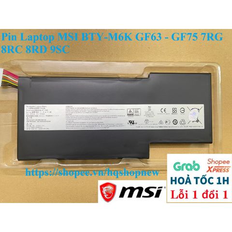 Pin Laptop Chính Hãng MSI BTY-M6K - Tương Thích GF63, GF75 7RG 8RC 8RD 9SC, Bảo Hành 6 Tháng, 4500mAh, Mới 100%
