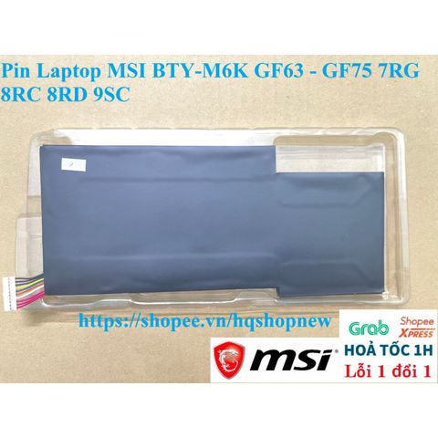Pin Laptop Chính Hãng MSI BTY-M6K - Tương Thích GF63, GF75 7RG 8RC 8RD 9SC, Bảo Hành 6 Tháng, 4500mAh, Mới 100%