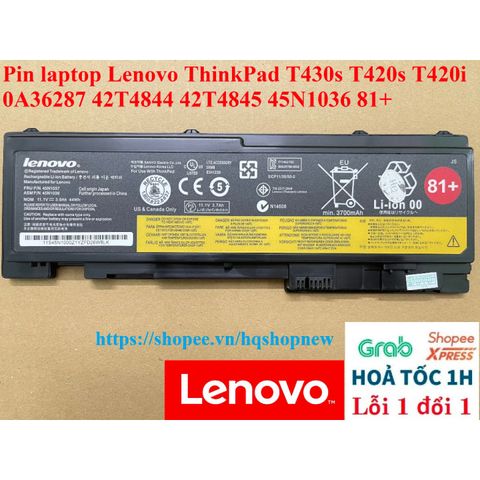 Pin Laptop Lenovo ThinkPad T430s T420s T420i 0A36287 42T4844 42T4845 45N1036 81+ - Pin Chính Hãng, Mới 100%, Bảo Hành Đổi Mới 100%