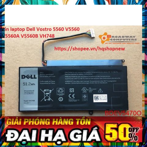 Pin Laptop Dell Vostro 5560 chính hãng - Pin zin VH748 P34f V5560A V5560B 51.2w - Bảo hành uy tín, sản phẩm mới 100%