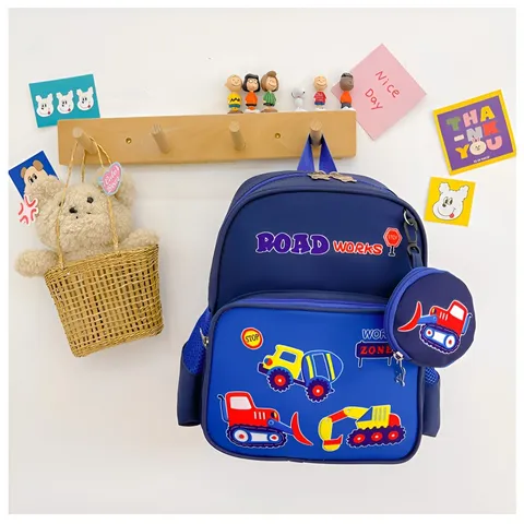 Balo cho bé đi học mẫu giáo 3-5 tuổi họa tiết xe Road Works đáng yêu