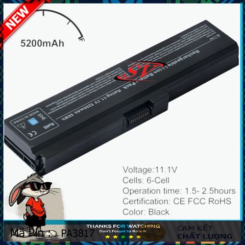 Pin Laptop Toshiba 3817 PA3817U - 6 Cell 5200mAh 11.1V Thay Thế cho C640 L510 L645 L655 L730 A665 - Bảo Hành 9 Tháng