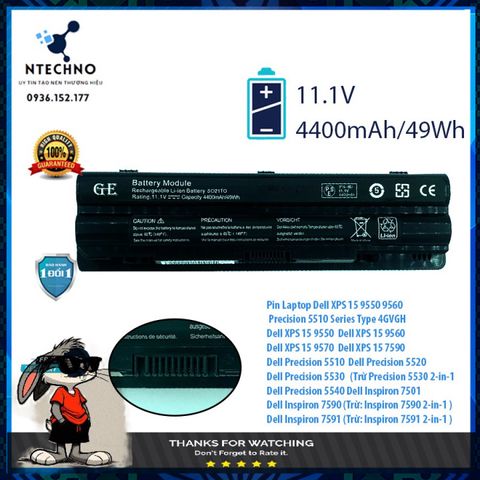 Pin Laptop Dell XPS 15 9550 9560 Precision 5510 - 6 Cell Li-ion 4400mAh, Bảo Hành 12 Tháng, Pin Zin Chất Lượng Cao