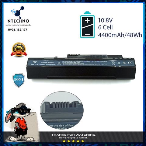 Pin Laptop Acer Aspire One ZG5 A110 A150 D250 Gateway LT1000 LT20 - 6 Cell Li-ion 4400mAh - Bảo Hành 12 Tháng
