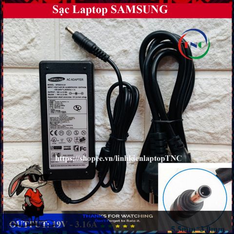 Sạc Laptop Samsung 19V 3.16A Chính Hãng - Dây Nguồn Kèm Theo, Bảo Hành 12 Tháng, Phù Hợp Các Mẫu Laptop Samsung