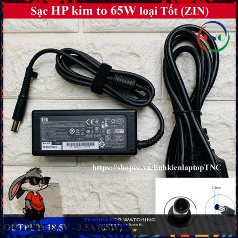 Sạc Laptop HP Chính Hãng 18.5V - 3.5A Chân Tròn To Kim Nhỏ - Adapter ZIN Bảo Hành 12 Tháng