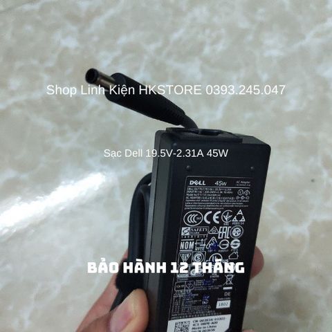 Sạc Laptop Dell 19.5V-2.31A 45W cho Inspiron 14, XPS 11, 12, 13 - Bảo hành 24 tháng, kèm dây nguồn chất lượng cao
