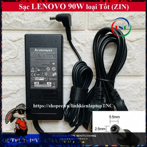 Sạc Lenovo ZIN 19V 4.74A Adapter Cao Cấp, Dây Nguồn Tặng Kèm - Bảo Hành 12 Tháng, Nhỏ Gọn, Đen