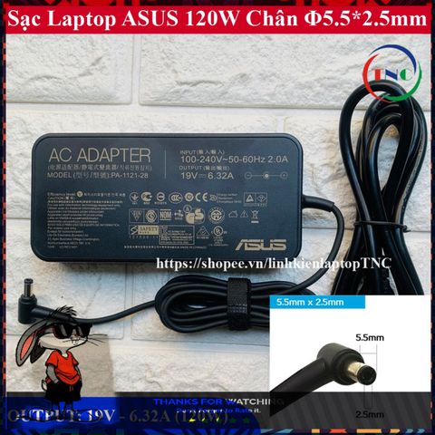 Sạc Laptop Asus Gaming 120W 19V 6.32A - Phù hợp GL551 GL552 G73 - Bảo hành 6 tháng, Đổi 1 sản phẩm mới nếu lỗi