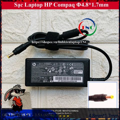 Sạc Laptop HP Compaq 18.5V 3.5A (65W) Chân Vàng Kèm Dây Nguồn - Tương Thích HP Compaq và Pavilion Cũ