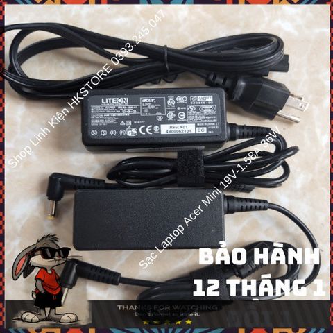 Sạc Laptop Acer Mini 19V-1.58A 36W - Tương thích Acer One 8.9, 10.1, D257-1437, D257-1806 - Bảo hành 12 tháng, kèm dây nguồn