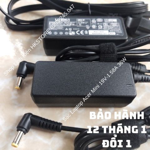 Sạc Laptop Acer Mini 19V-1.58A 36W - Tương thích Acer One 8.9, 10.1, D257-1437, D257-1806 - Bảo hành 12 tháng, kèm dây nguồn