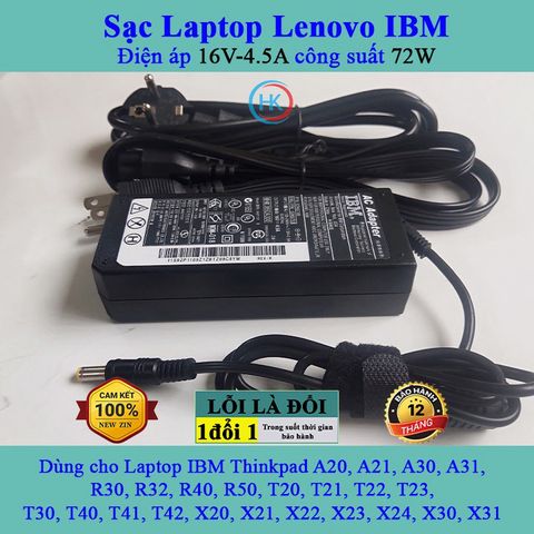 Sạc Laptop Lenovo 16V 4.5A 72W - Dùng cho Thinkpad A20 A21 A30 A31 R30 R40 R50 T20 T21 T22 T23 T30 T40 T41 T42 X20 X21 - Bảo hành 24 tháng