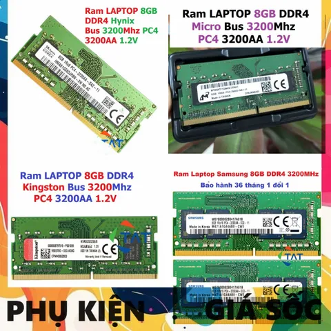 LINH KIỆN Ram 8GB DDR4 các hãng Hynix / Samsung / Kington Bus 3200Mhz PC4 3200AA 1.2V Dùng Cho Laptop  Máy Tính Xách T