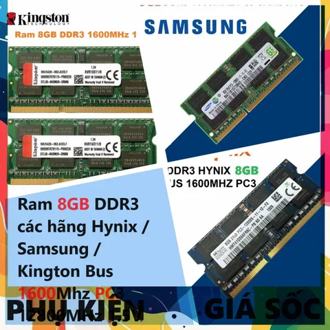Ram Laptop 8GB DDR3 1600MHz PC3-12800 Hynix / Samsung / Kingston - Chính Hãng, Bảo Hành 36 Tháng, Tương Thích Máy Tính Xách Tay