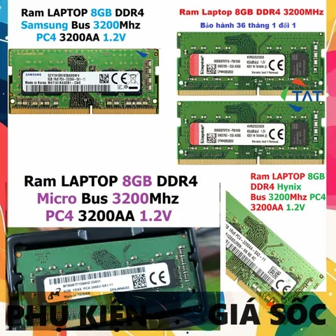 LINH KIỆN? Ram Laptop DDR4 Kingston / Hynix / Samsung / Micron 8GB Bus 3200MHz PC4-3200AA 1.2V Chính Hãng Dùng Cho Máy