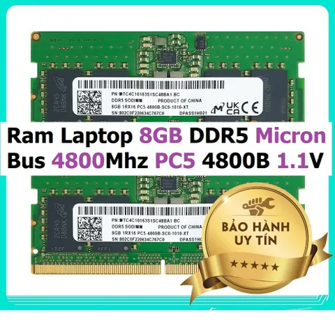 LINH KIỆN? Ram Laptop DDR5 Micron / Hynix / Samsung 8GB Bus 4800MHz PC5-4800B 1.1V Dùng Cho Máy Tính Xách Tay - Bảo hàn