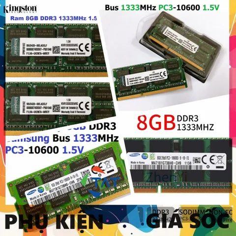 RAM Laptop 8GB DDR3 Kingston/Samsung 1333MHz PC3-10600 1.5V Chính Hãng - Tương Thích Máy Tính Xách Tay, Bảo Hành 36 Tháng