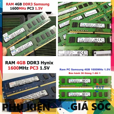 Ram PC 4GB DDR3 Hynix/Samsung Bus 1600MHz PC3 12800 - Linh Kiện Chất Lượng Dùng Cho Máy Tính Để Bàn, Bảo Hành 36 Tháng